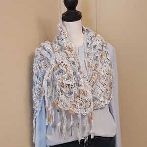 2 Chic White and Gold Textured Scarf
